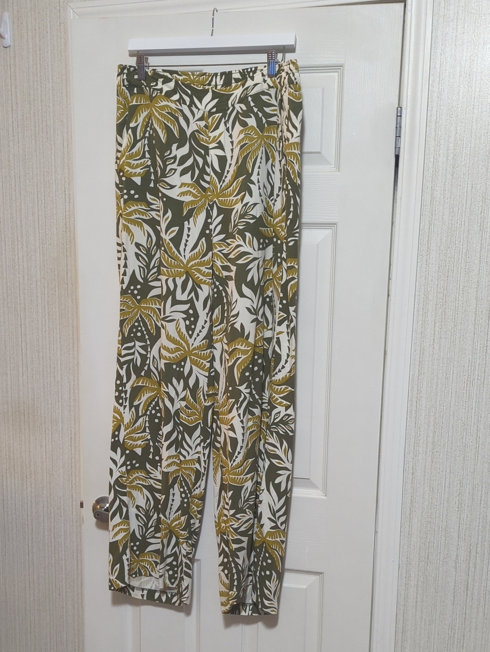 Old Navy Olive and Mustard Leaf-Print Wide-Leg Pants